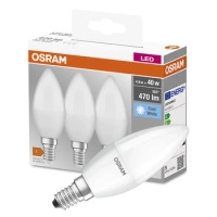 3x LED žiarovka B37 sviečka E14 4,9W = 40W 470lm 4000K neutrálna biela 180° BASE Osram