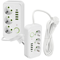 Sieťový predlžovací kábel 3x uzemnená zásuvka Napájací pásik 4x USB USB-C Vypínač 3 m biely Linea Pro Kobi