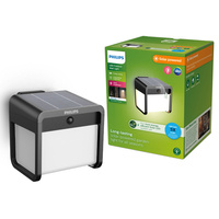 Záhradné nástenné svietidlo Solárne vonkajšie fasádne svietidlo LED 1,8 W 250 lm 3000K IP44 so senzorom pohybu a súmraku čierne Ezra Ultra Efficient Philips