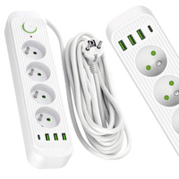 Sieťový predlžovací kábel 4x uzemnená zásuvka USB Power Strip On/Off Switch 5m White Connecto Kobi
