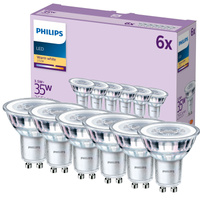 6x LED GU10reflektorom PAR16 3,5W = 35W 255lm 2700K, teplá biela 36° EC Multipack Philips